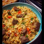 Savory beef pilaf with tender beef and fragrant rice