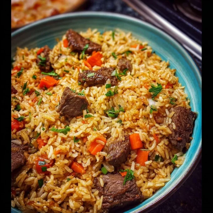 Savory beef pilaf with tender beef and fragrant rice