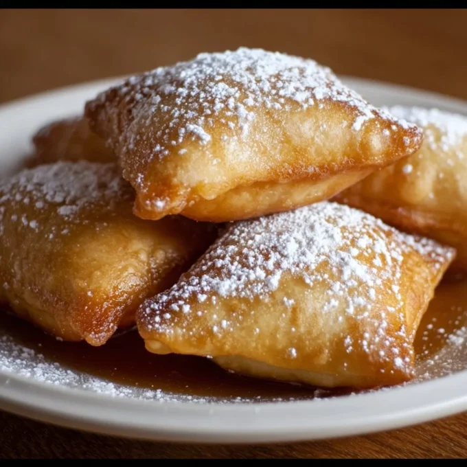Delicious golden sopapillas dusted with powdered sugar and served with honey.