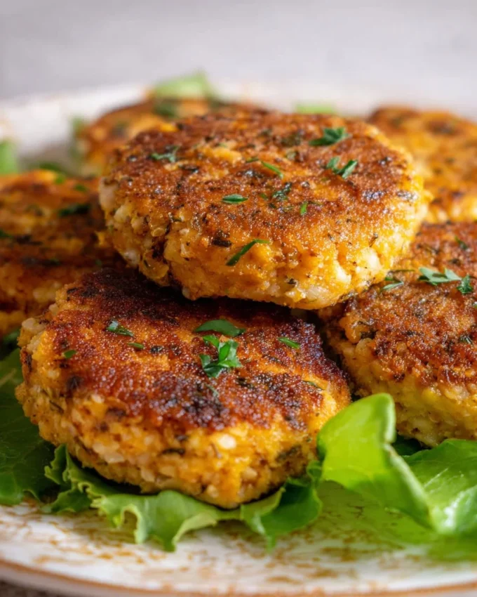 Delicious Southern salmon patties served with lemon and herbs.