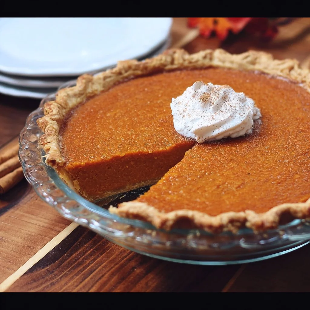 Delicious homemade Sweet Potato Pie served on a rustic table.