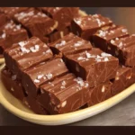 Toll House Famous Fudge dessert with chocolate on a wooden table