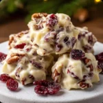 Delicious white chocolate cranberry pecan clusters on a plate