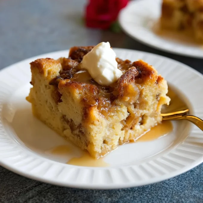 Delicious homemade bread pudding served as a dessert