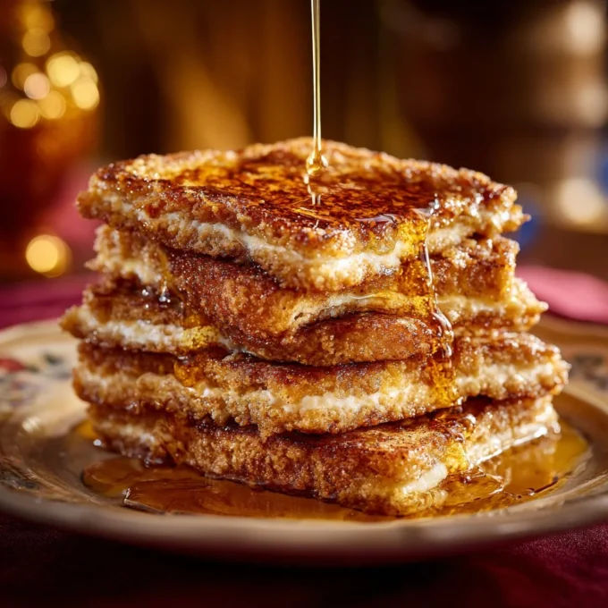 Delicious Burnt Cream French Toast topped with caramelized sugar and fresh berries