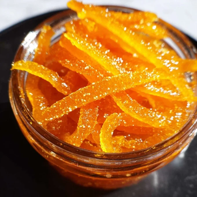 Homemade candied orange peel in syrup for baking and snacking