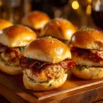 Delicious Chicken Bacon Ranch Sliders with crispy bacon and creamy ranch sauce