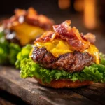Delicious comfort food burger with toppings and a side of fries