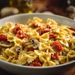 Creamy Cajun sausage pasta bowl with herbs and spices