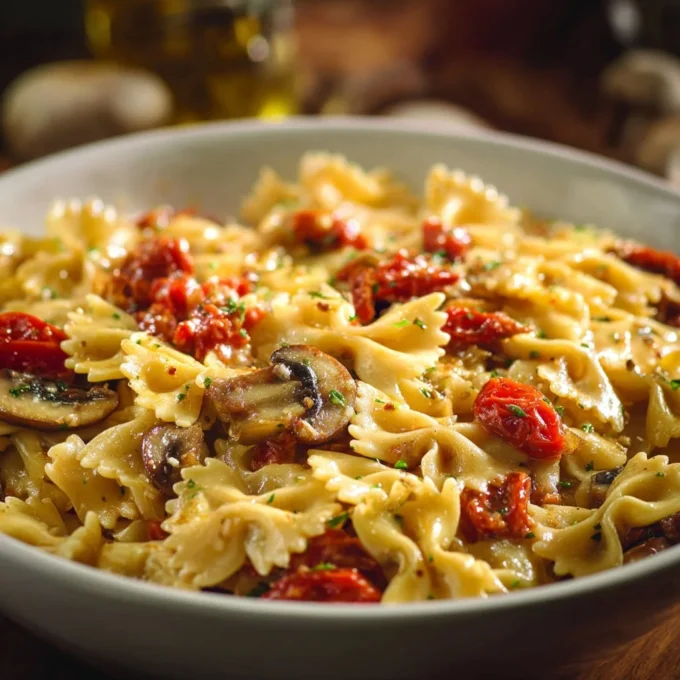 Creamy Cajun sausage pasta bowl with herbs and spices