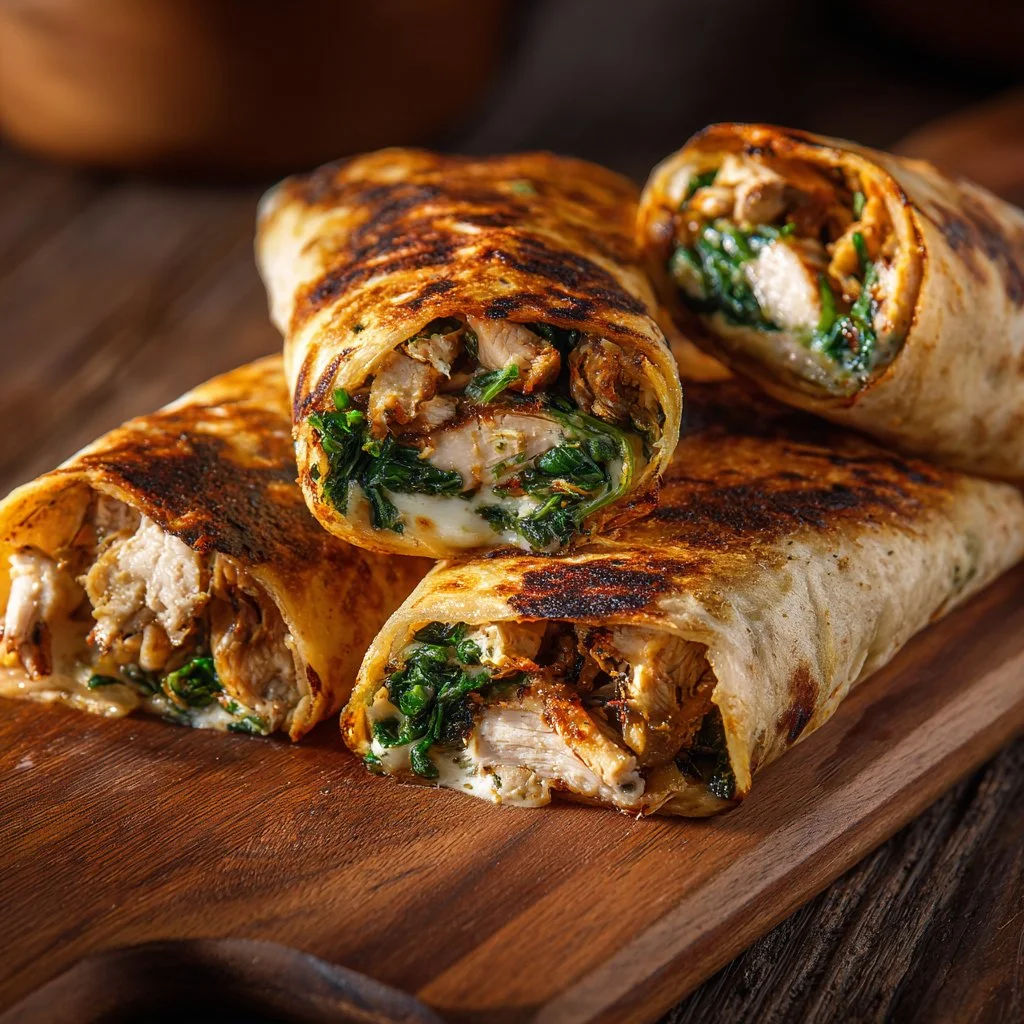 Crispy air fryer chicken and mozzarella wraps on a plate