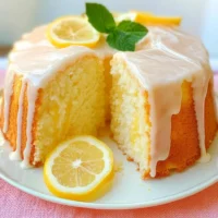 Slices of homemade Lemon Pound Cake on a wooden table with fresh lemons.