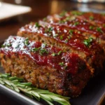 Homemade meatloaf served with mashed potatoes and green beans.