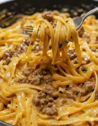 One-Pot Creamy Beef and Garlic Butter Pasta in a bowl