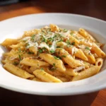 One Pot Creamy Garlic Pasta dish served in a bowl with garlic bread
