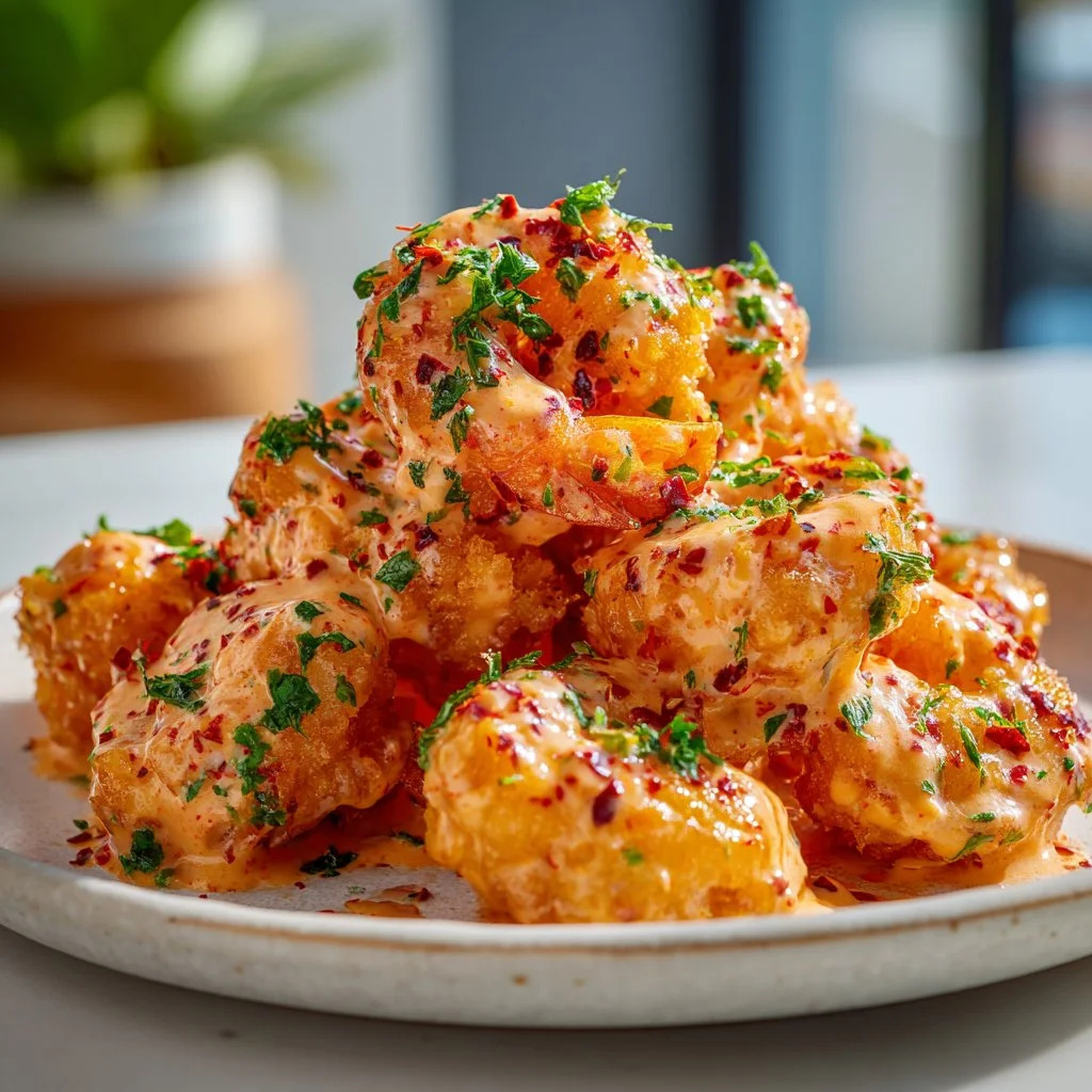 Delicious Bang Bang Shrimp served with a side of spicy sauce