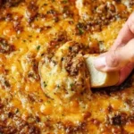 Cheesy beef dip served with fresh vegetables and tortilla chips