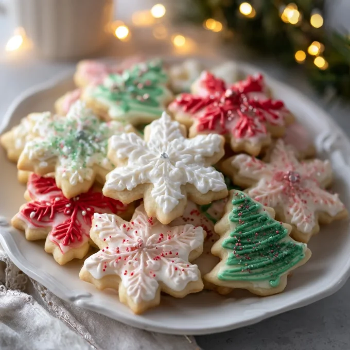 Delicious homemade Christmas cookies decorated for the holiday season.
