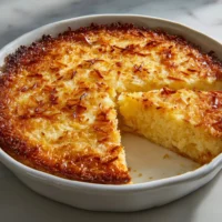 Homemade coconut pie with a golden crust and shredded coconut topping
