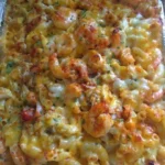 Delicious Crab and Shrimp Macaroni Bake in a creamy cheese sauce