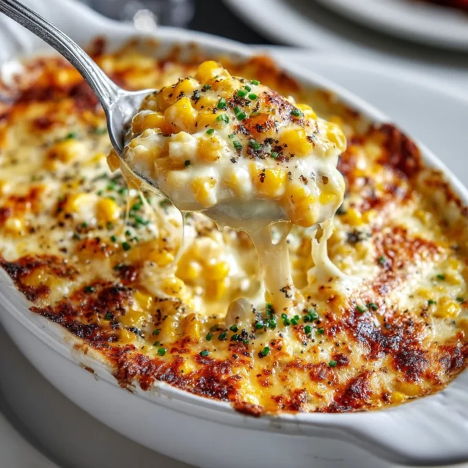 Delicious bowl of homemade creamed corn served with garnishes