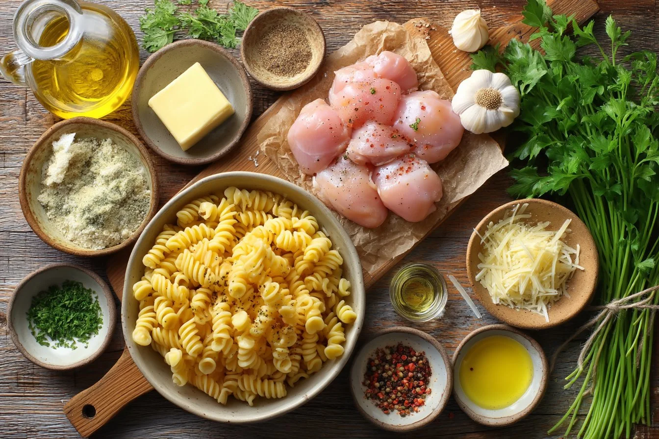 Creamy Garlic Butter Chicken & Rotini in Parmesan Sauce