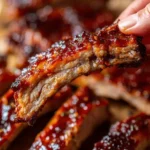 Delicious crockpot barbecue ribs served on a plate with sauce