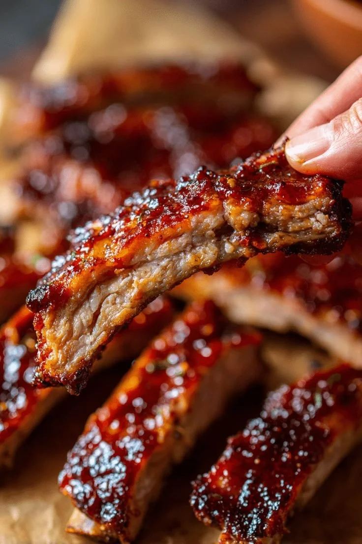 Delicious crockpot barbecue ribs served on a plate with sauce