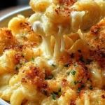 Elevated macaroni and cheese dish with gourmet toppings