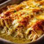 Plate of homemade enchiladas topped with sauce and cheese