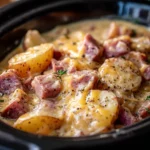 Delicious ham and potatoes dish served on a plate