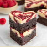 Heart-shaped chocolate cheesecake brownies with a creamy layer and rich chocolate base.