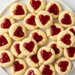 Plate of freshly baked heart-shaped cookies decorated with icing