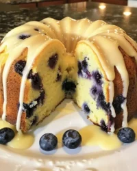 Lemon blueberry pound cake with a sweet glaze on top