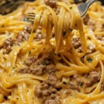 Delicious one-pot creamy beef pasta with garlic butter