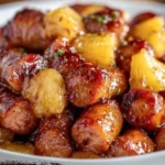 Pineapple Bites with Lil Smokies appetizer on a serving platter