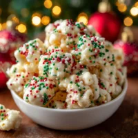 Delicious puffcorn topped with chocolate and colorful sprinkles