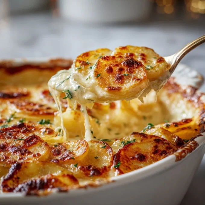Delicious scalloped potatoes baked with cheese and cream
