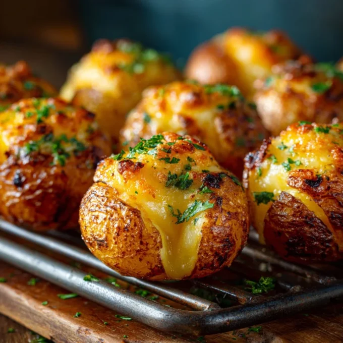 Deliciously crispy smashed potatoes served with herbs and seasoning.
