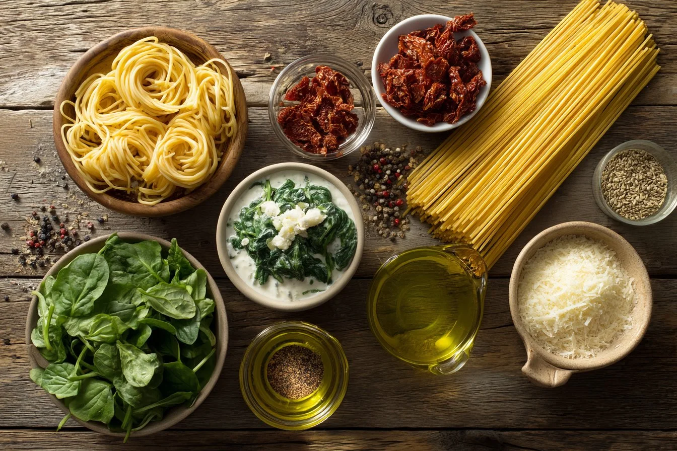 Spaghetti with Spinach and Sun-Dried Tomato Cream Sauce