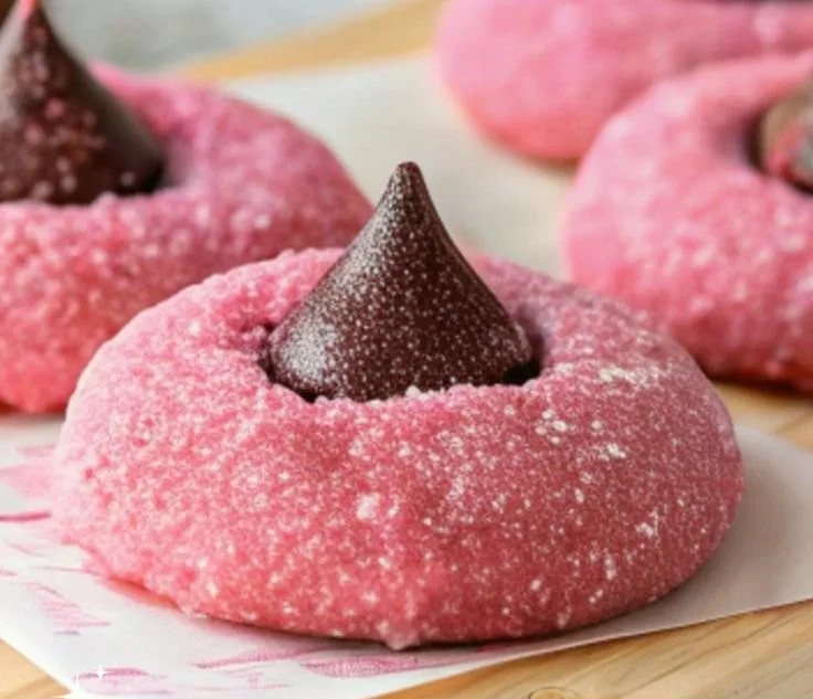 Delicious Strawberry Kiss Cookies with fresh strawberries and a sugar coating