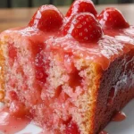 Delicious strawberry pound cake with a vibrant strawberry glaze on top