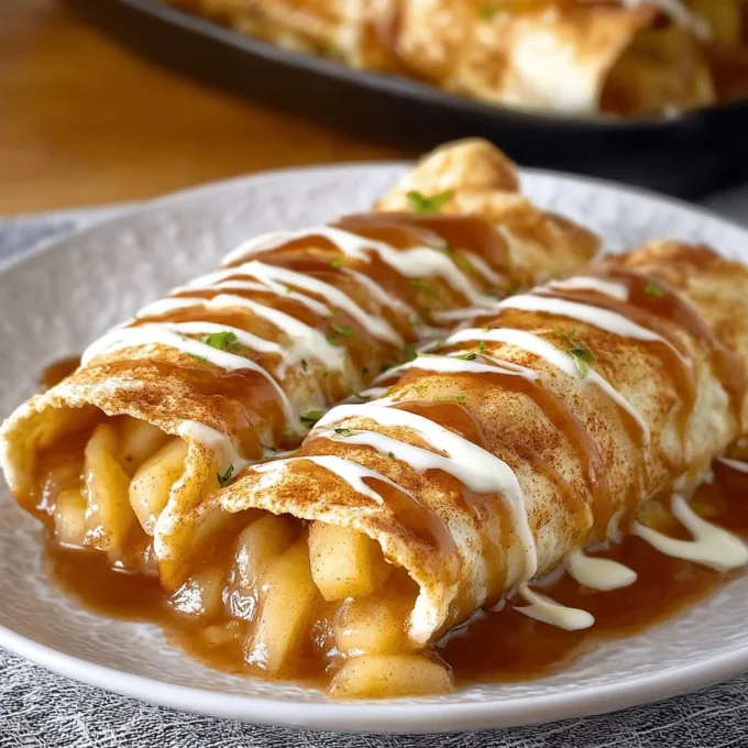 Delicious apple pie enchiladas with cinnamon and caramel sauce