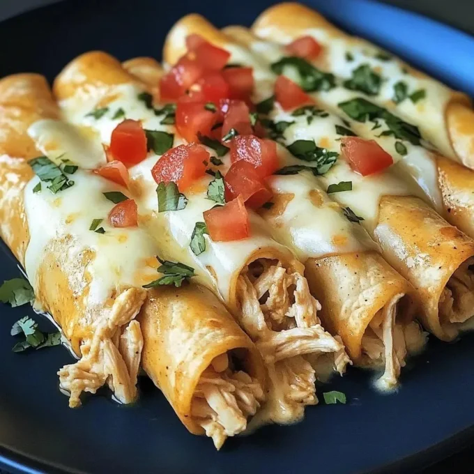 Delicious Baked Chicken Taquitos served with salsa and toppings.