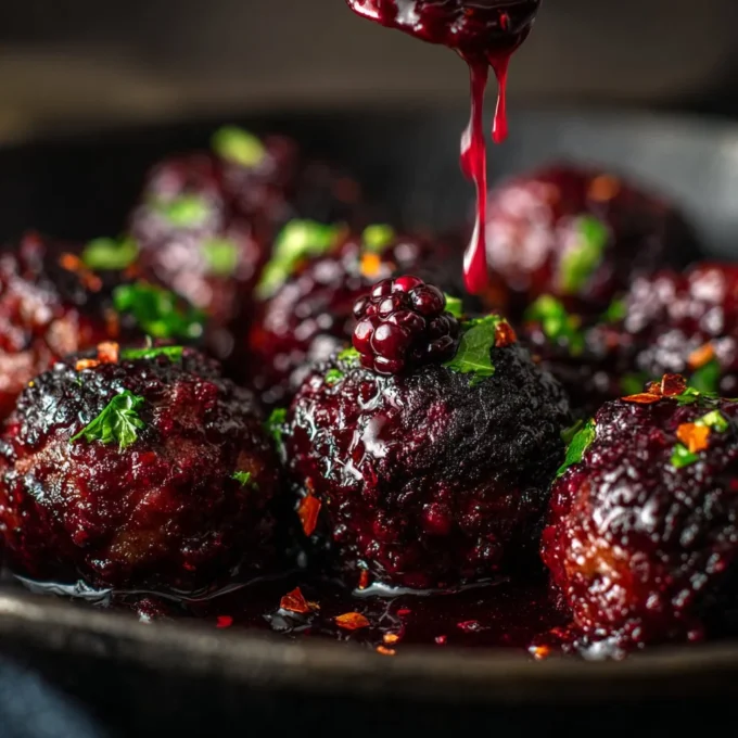 Deliciously spiced Blackberry Chipotle Meatballs served on a platter