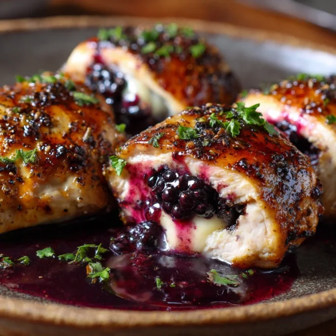 Blackberry pepper jack stuffed chicken rolls ready to serve on a plate