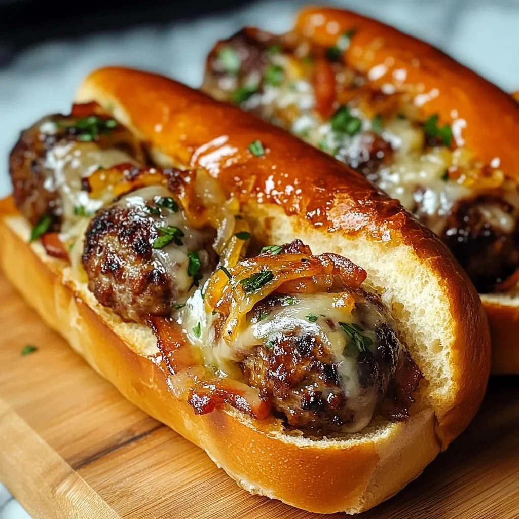 Delicious Bourbon BBQ Meatball Subs served on fresh bread