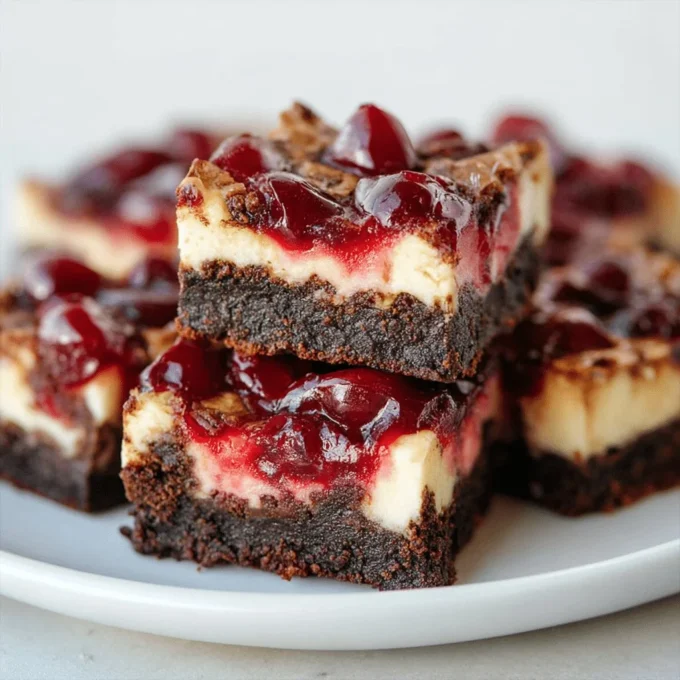 Delicious cherry cheesecake brownies with a creamy topping and rich chocolate base.