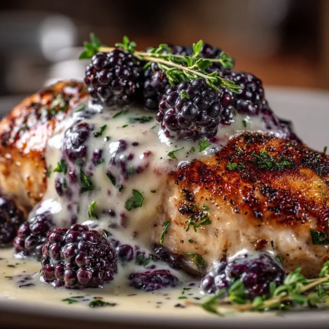 Delicious chicken breast served with a rich blackberry sauce