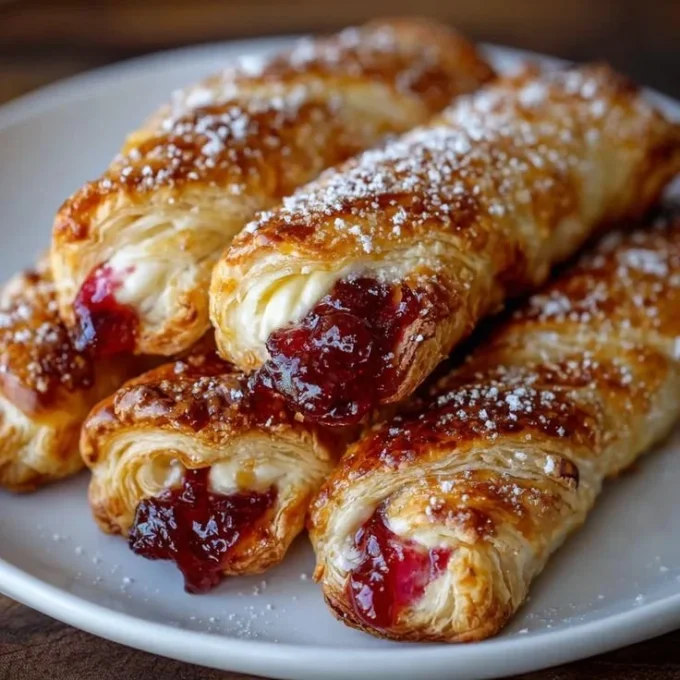 Cranberry orange cream cheese pastry straws arranged on a platter